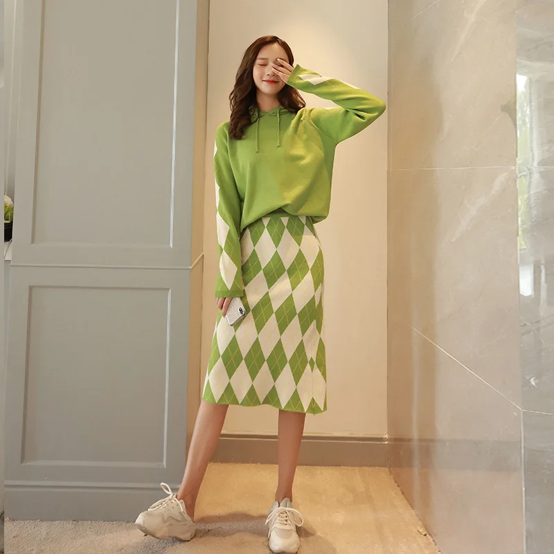 Осень и зима Новый Модный женский костюм свитер юбка из двух частей|Спортивные