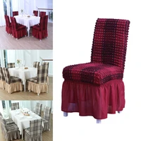 plaid seersucker skirt elastic chair covers for home hotel wedding banquet party stretch chair case slipcovers protector