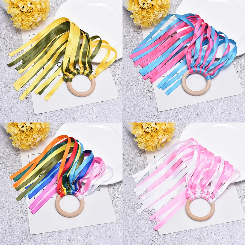 

Радужное кольцо из натурального дерева с лентой, детские игрушки walдорф, Прорезыватель для зубов, сенсорная игрушка для новорожденных, пода...