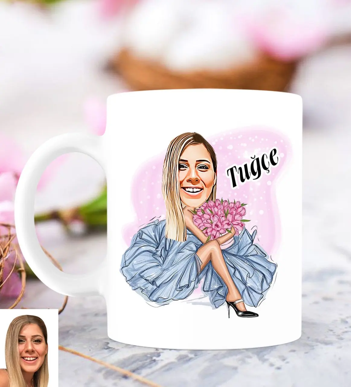 

Персонализированная Женская модная икона карикатура на белую кружку Bardak-7