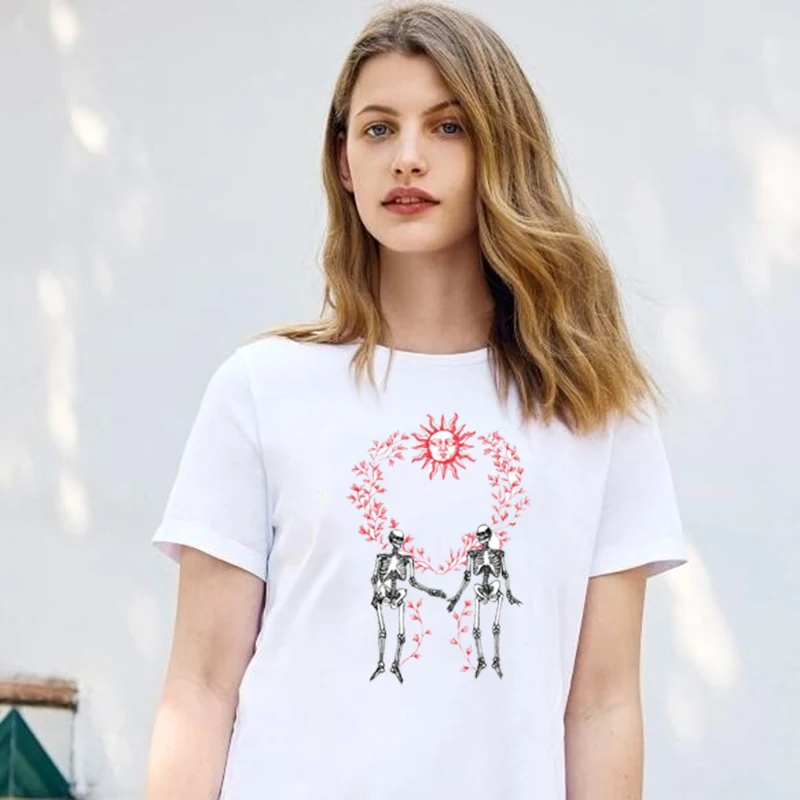 

Skeleton Sun Flower Heart Graphic Tee Casual Funny Lover Gift For Women T-Shirt Harajuku Hipster Cool Grunge Aesthetics Clothing