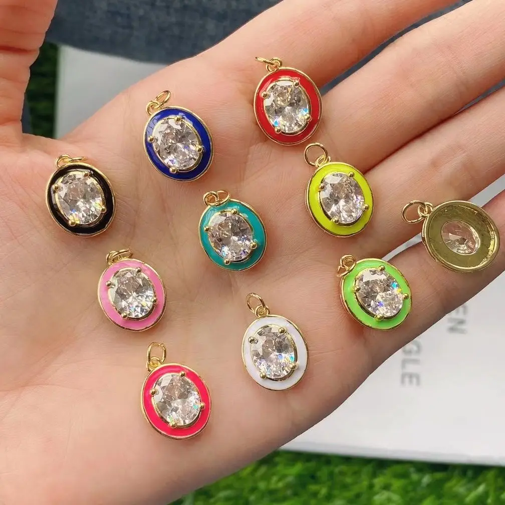 

10Pcs,Hot sale Crystal Pave Setting Dainty Water drop Colorful Enamel Clear Cz Charm Brass Charm Pendant for Necklace