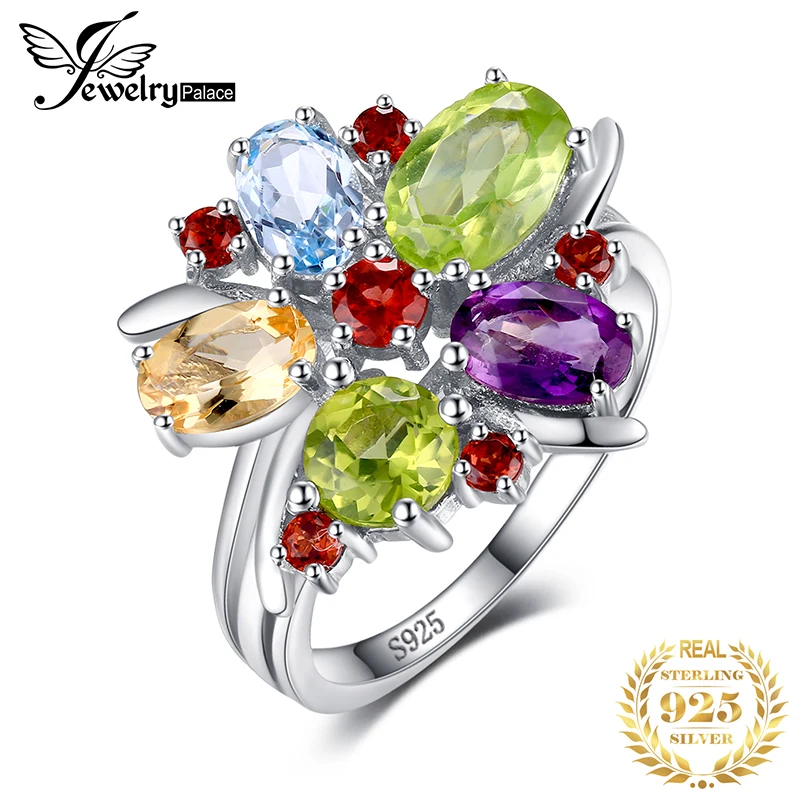 Jewelrypalace Цветок многоцветный 3.1ct Природный аметист гранат перидот цитрин голубой