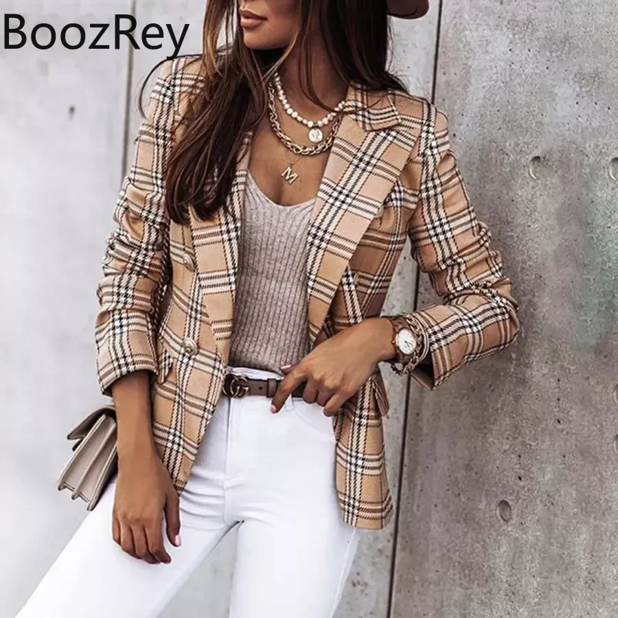 Пиджак BoozRey женский клетчатый Блейзер пиджак костюм с длинным рукавом