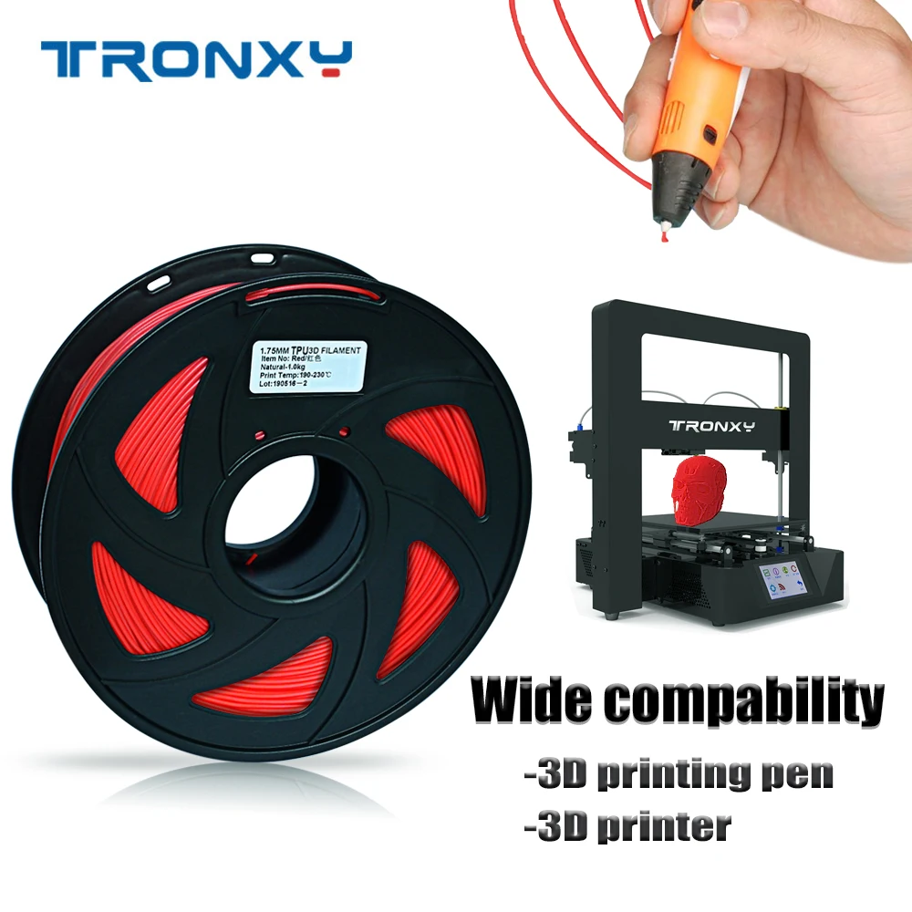 

TRONXY Flexible TPU 1.75mm 3D Printer Filament Dimensional Accuracy +/- 0.03mm 1KG Spool 8 Color to Choose