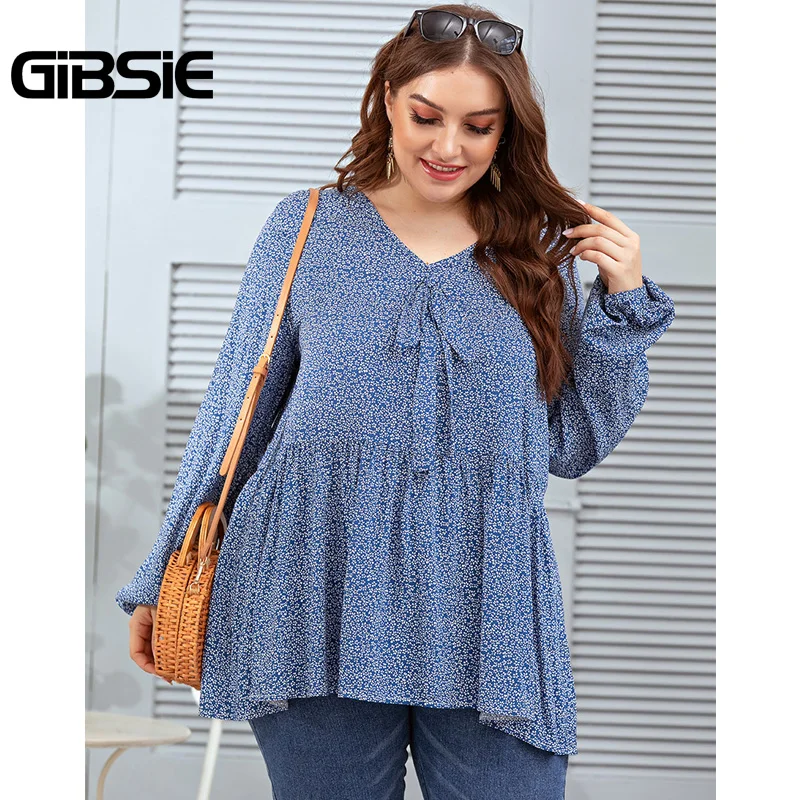 Женский топ с бантом и цветочным принтом GIBSIE осенняя плиссированная рубашка