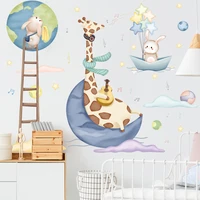 3d cartoon animal wall decor cute earth moon giraffe stickers childrens room decoration background living room wall decoration