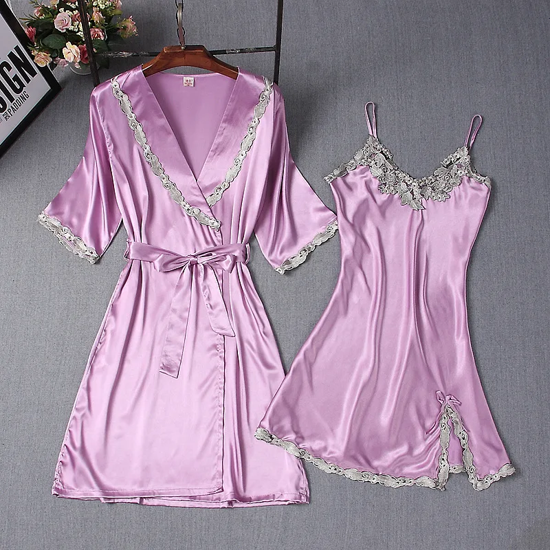 Summer new sexy dress women's robe  sling gowns 2Pcs suit comfortable nightgown thin bathrobe morning robe home wear sleepwear