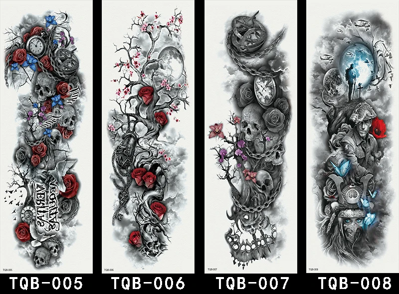 

Skull Clock Buddha Waterproof Temporary Tattoo Sticker Full Arm Body Art Wild Fierce Animal Big Large Fake Tattoo Sticker