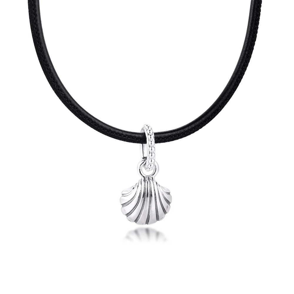 

Black Leather Seashell Choker Necklace 2020 New for Women Valentine Day 925 Sterling Silver Necklaces Jewellry Female