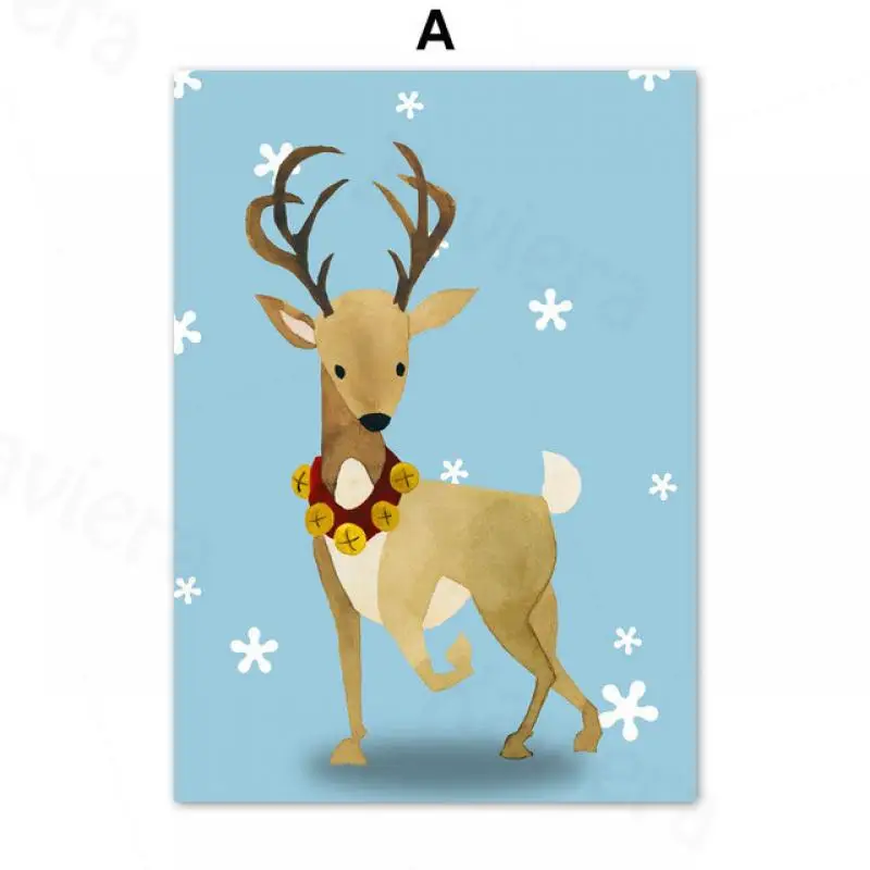 

Cartoon Animal Decor Painting Christmas Snowman Fox Deer Rabbit Owl Nordic Posters and Prints Wall Art Canvas Painting Wall Art