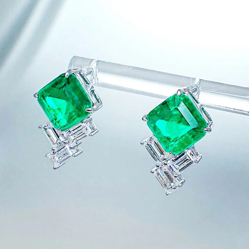 

100% 925 Sterling Stud Earrings For Women Sparking Green Zircon Water Drop Engagement Wedding Party Bride Band Jewelry
