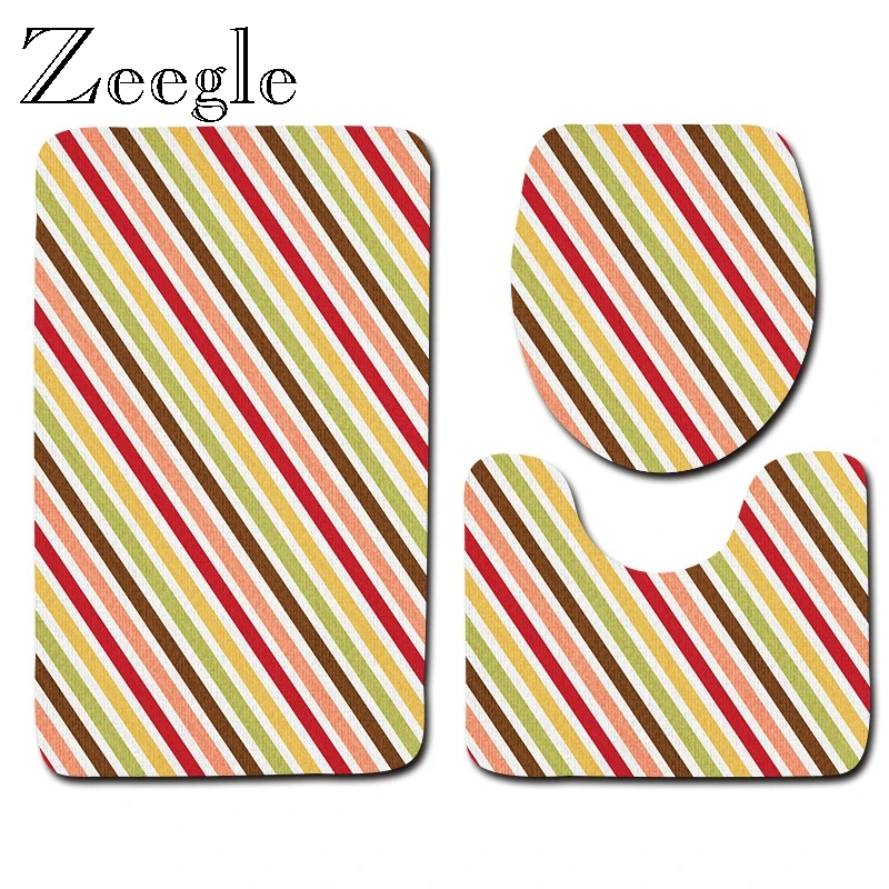 

Zeegle Geometric Non Slip Bathroom Rug Toilet Mat 3pcs Set Modern Microfiber Door Mats Washable and Absorbent Soft Shower Mats