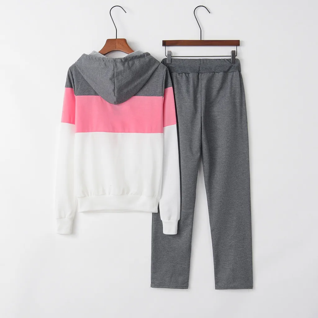 Женский однотонный спортивный костюм толстовка с капюшоном и штаны осень