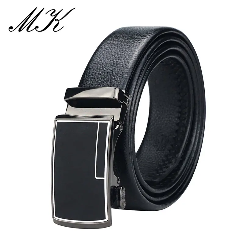 Maikun Automatic Belts for Men Metal Geometric Pattern Buckle Belt Luxury Designer Brand Leather Belts