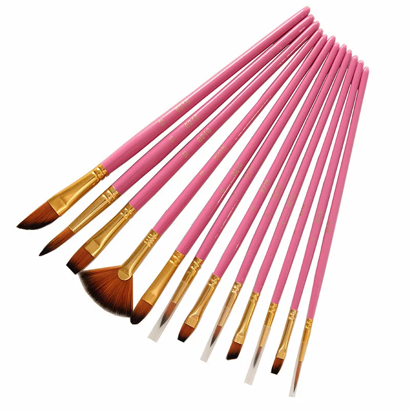 

12pcs/set Painting Brush Watercolor Gouache Paint Brushes Different Shape Round Pointed Tip Nylon Set Art Student Supplies
