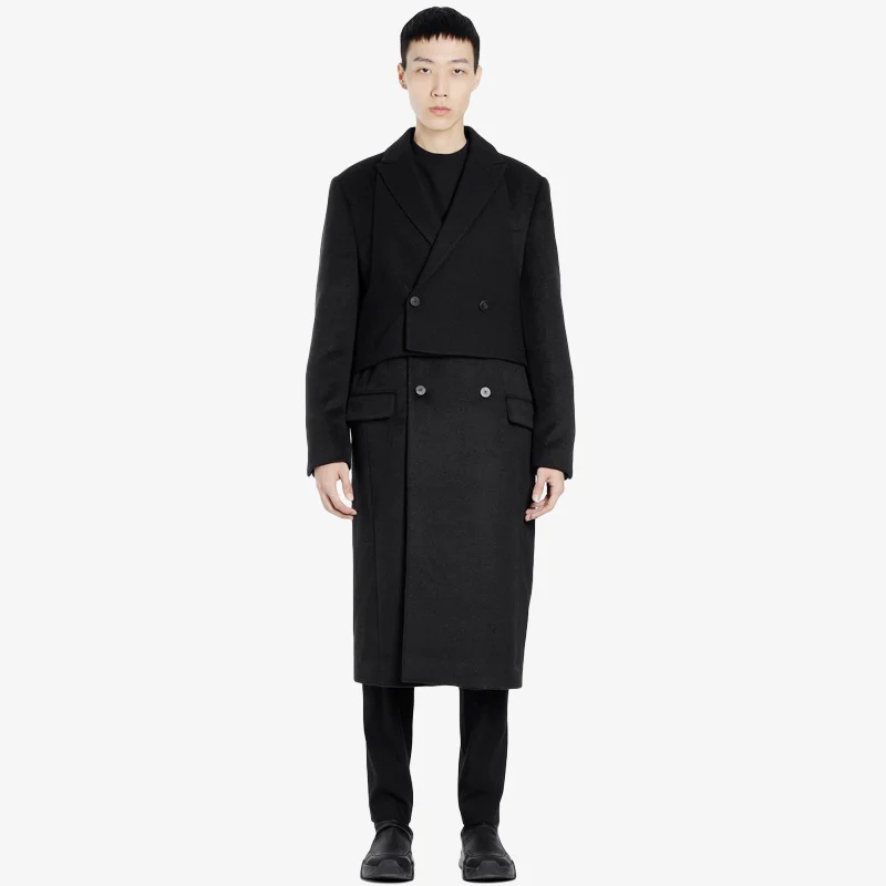 

double Black layer deconstructed woolen coat