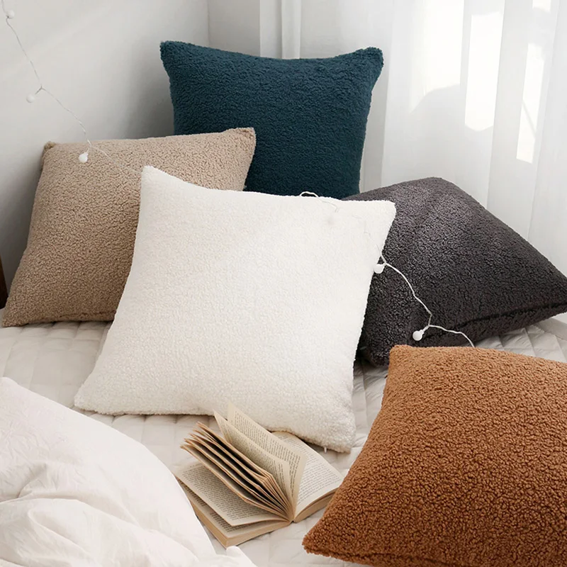 Plush Cushion Cover Teddy Faux Fur Pillow Cover For Sofa Living Room 45*45 Decorative Housse De Coussin Nordic Home Decor