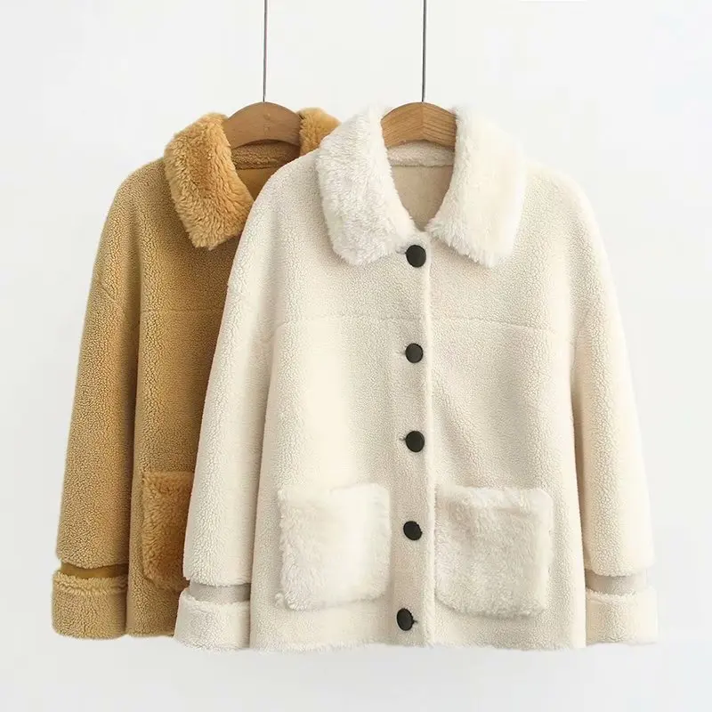 Plus Size Casual Jacket 2019 Autumn Clothing Fashion Loose Long Sleeve Sheepskin wool-one Coats Women A3-666 | Женская одежда