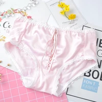 m xl 3colors bandage bow lace rim mid waist briefs kawaii cute princess women cotton crotch panties lingerie