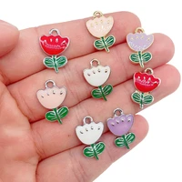 10pcs wholesale multicolor rose charm gold color enamel alloy pendant for womens earrings bracelet jewelry making accessories