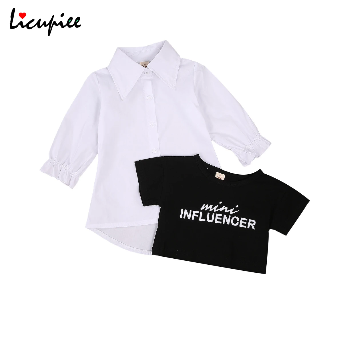 

Модный детский костюм с юбкой, рубашка с длинным рукавом и воротником с лацканами, рубашка с круглым вырезом и коротким рукавом, мини-юбка, л...