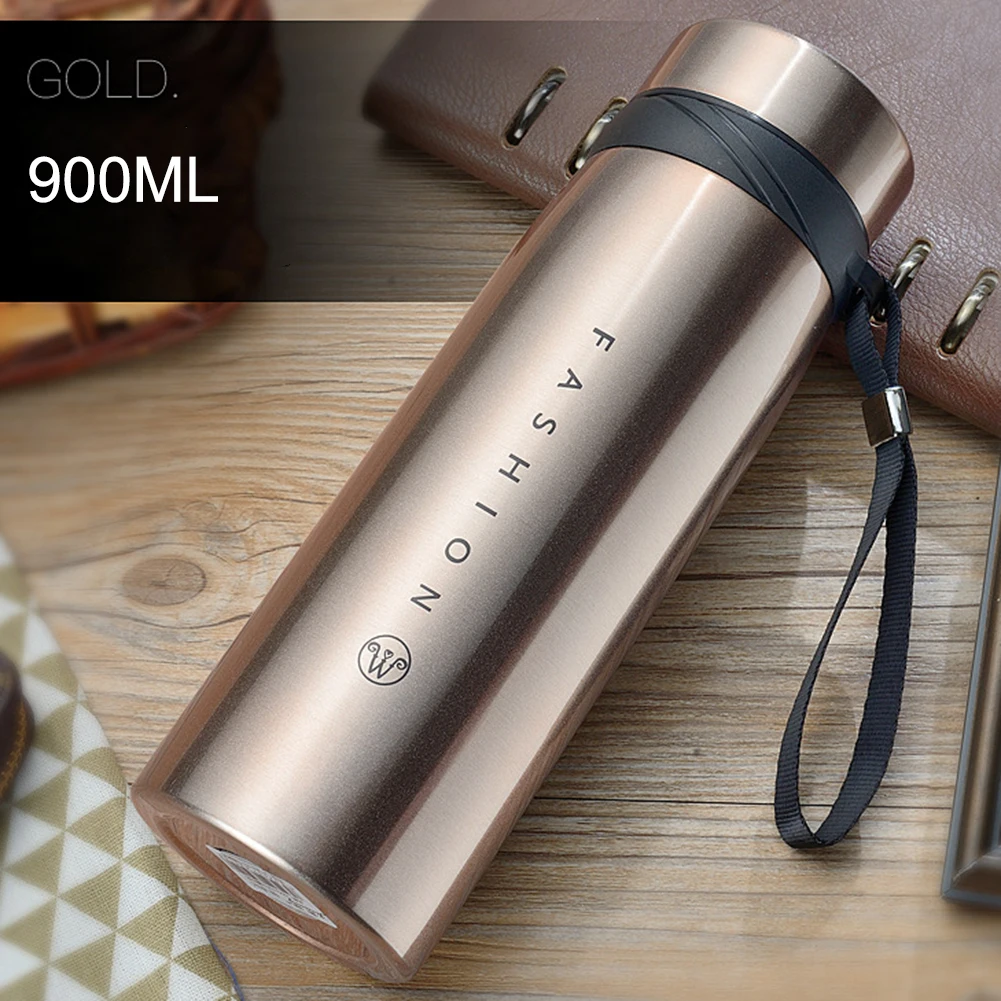 Gold 650/900/1100 мл Термос кружка Нержавеющая сталь бутылка для воды Портативный Горячая льда Кофе кружка термос для кемпинга Пеший Туризм Спорт - Цвет: Gold