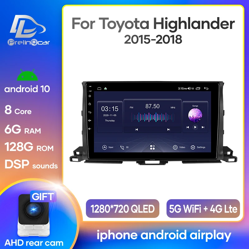 Автомобильная Мультимедийная система Prelingcar Android 10 для Toyota Highlander 2014 15 16 17 2018 с GPS