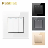 pssrise light switch push button on off wall switch luxury tempered glass panel switch eu switch socket 3 gang 2 way 86mm86mm