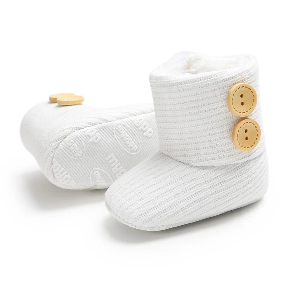 White MUQGEW Baby Girl Boy Shoes Kids Winter Boots Slip-On Solid Button Fashion Toddler First Walkers Baby Warmmer Shoes Booties - Color: White
