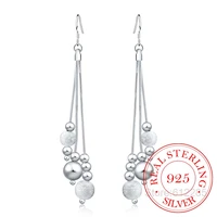 100 925 sterling silver earringwedding party jewelry giftkorean sanding ball long tassel vintage drop earrings for women 2020