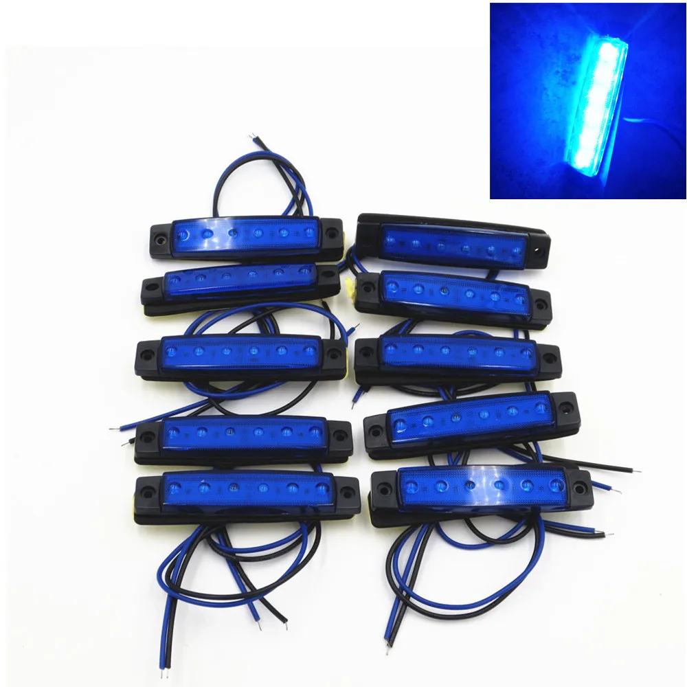Синий DC 12V 24V 6LED боковой габаритный фонарь для прицепа грузовика лодки автобуса