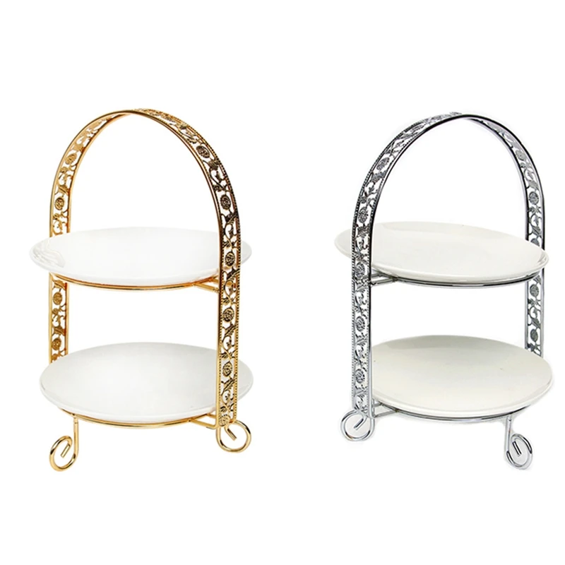 

Metal Cake Stand Double-Layer Arch-Shaped Golden Fruit Dessert Rack Wedding Birthday Party Decoration Cupcake Stand