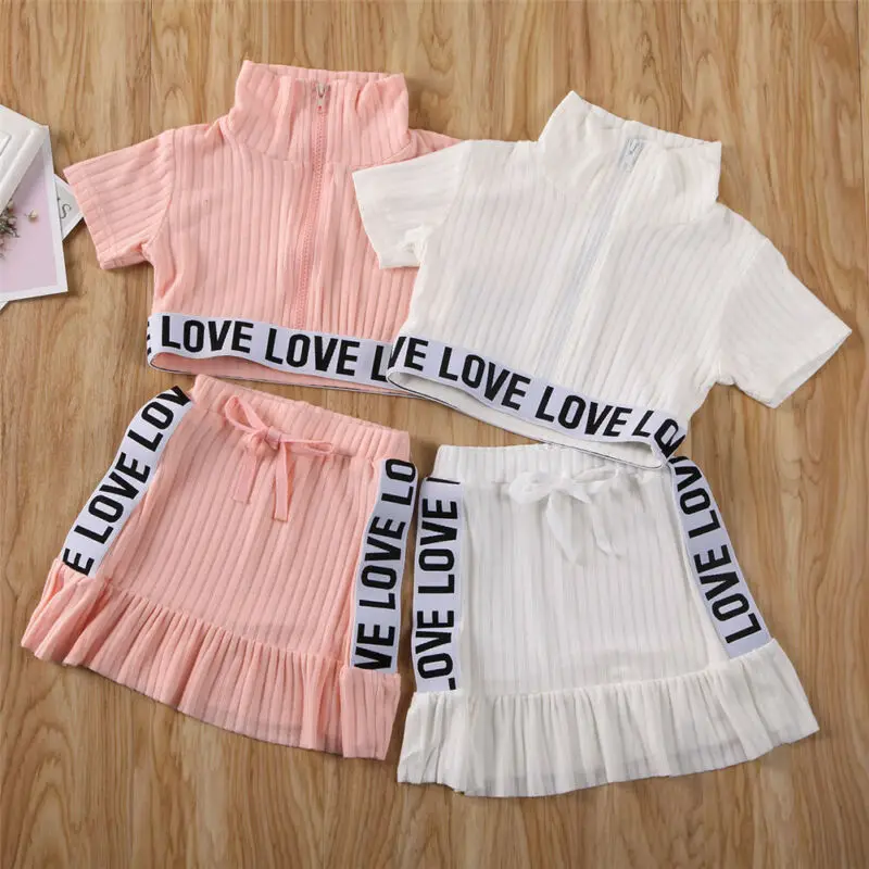 

2Pcs Baby Girls Clothes T-shirt + Letter Skirt Set Kids Summer Dress Outfits
