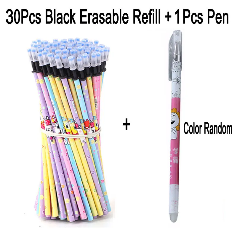 30pcs black 1pen Delvitch 30 шт./набор стираемые стержни 0,5 мм синие/черные чернила волшебное письмо нейтральная стираемая гелевая ручка заправка школьные канцелярские принадлежности - Цвет: 30pcs black 1pen