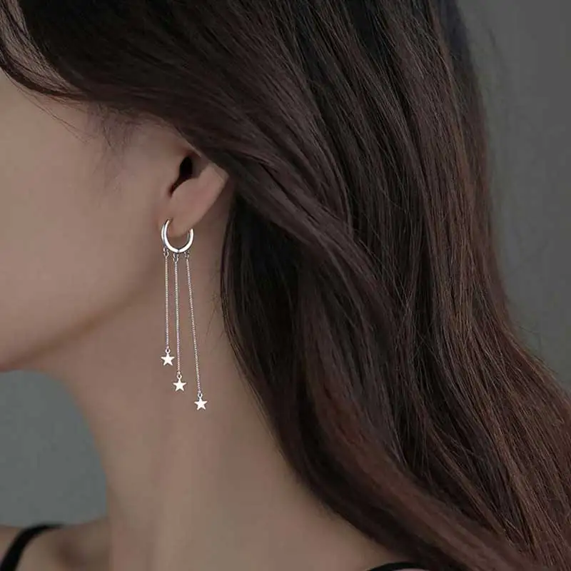 

XIAOBOACC Women Stud Earing Hoops S925 Silver Meteor Ear Buckle Tassel Hanging Earrings Jewelry Gift