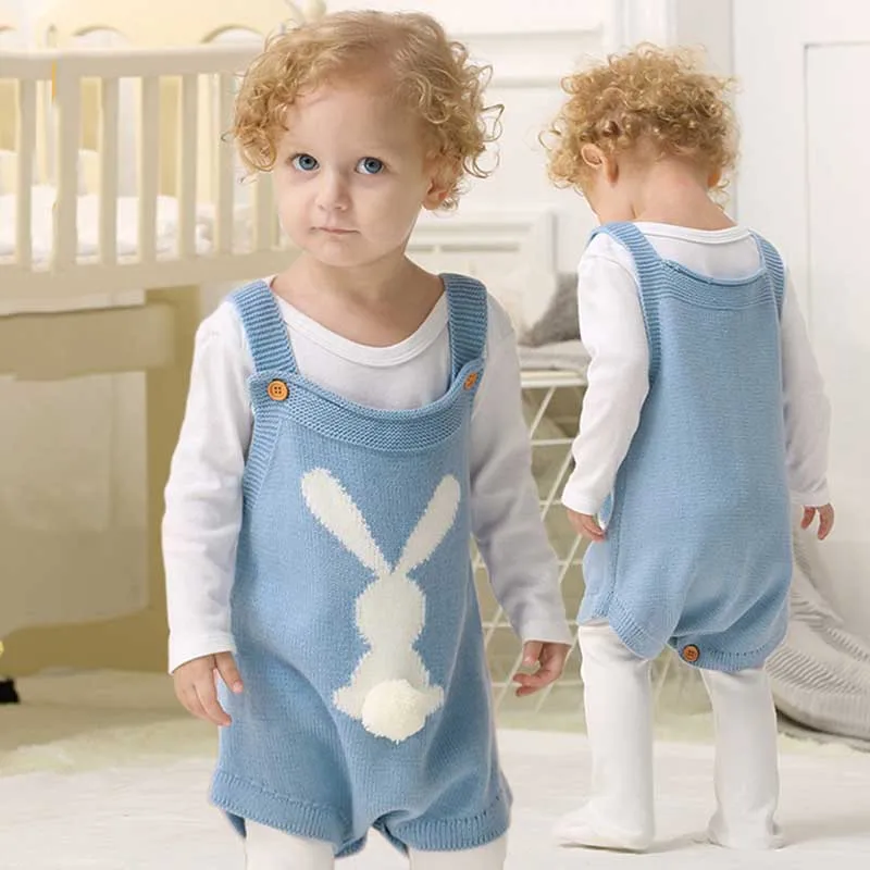 

Baby knit Rompers Cartoon Rabbit Knitted Autumn Spring Newborn Girl Boy Jumpsuits Clothes Sleeveless Toddler Sweater Children