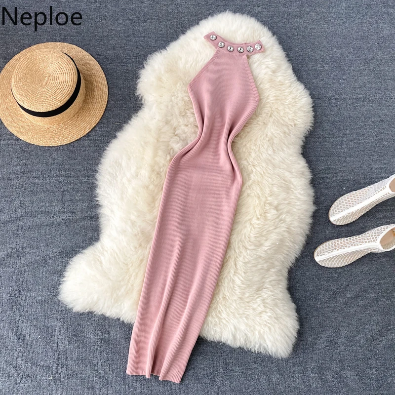 Женское трикотажное платье без рукавов Neploe элегантное облегающее с лямкой на шее