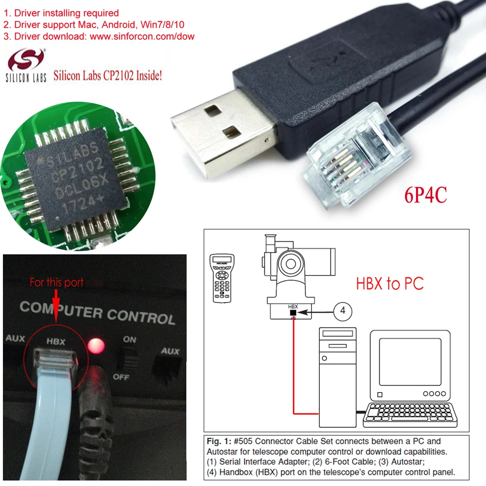 Cp2102 usb rs232 к rj12 rj11 6p4c для stellarium управления Meade ETX125 ETX 127 кабель AutoStar|Компьютерные