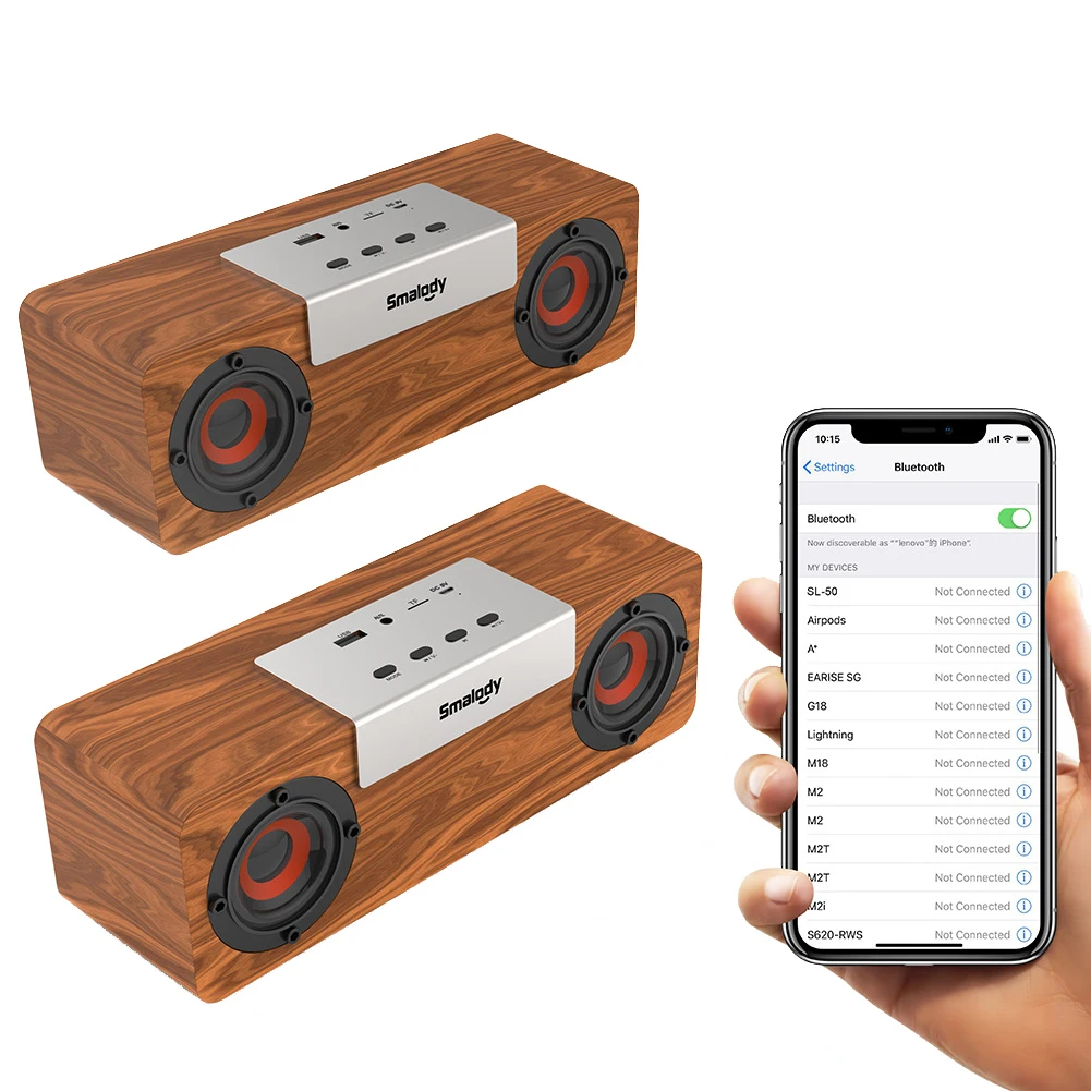 

10W/20W TWS Wooden Wilress Bluetooth Speaker with FM Radio Handsfree Subwoofer for Mobile Phones Tablets Laptop