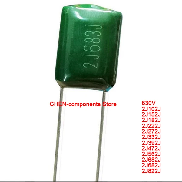 

50PCS Polyester film capacitor 630V 2J102J 2J152J 2J182J 2J222J 2J272J 2J332J 2J392J 2J472J 2J562J 2J682J 2J822J 1NF 3300PF