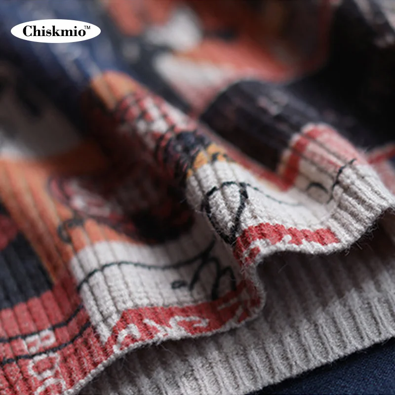 

Chiskmio Cartoon Hoodie Women Sweater Knitted Pullover Vintage Art Knitting Tops Plus Size Long Sleeve Sweaters Hooded Knitwear