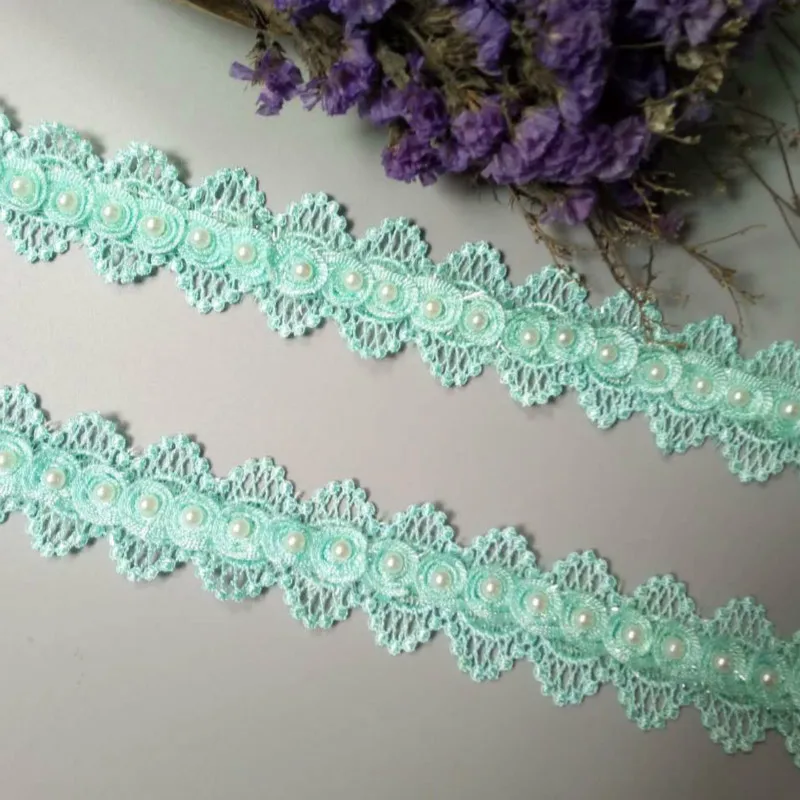 1 ярд зеленый жемчуг бусины цветок сделай сам вышитая кружевная отделка лента