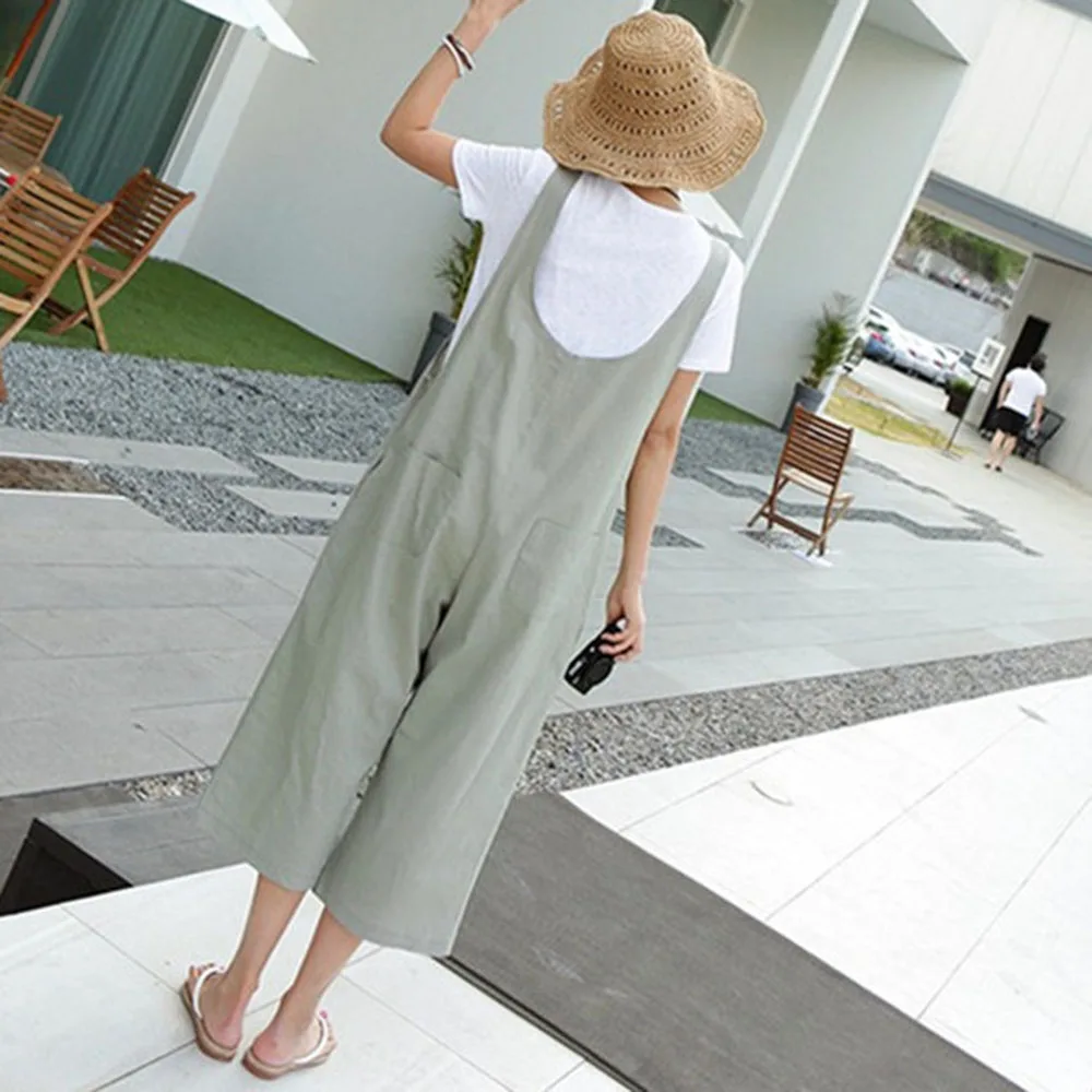 

Summer 2021 Japanese Style Fashion Casual Solid Color Jumpsuit Simplicity Wide Legs Loose Women's Overalls