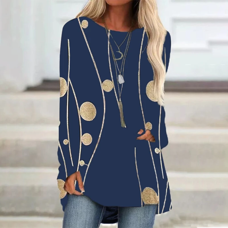 

Creative Print Ladies T Shirt Casual O Neck Long Sleeve Women Long Tops Streetwear Loose Female T Shirt