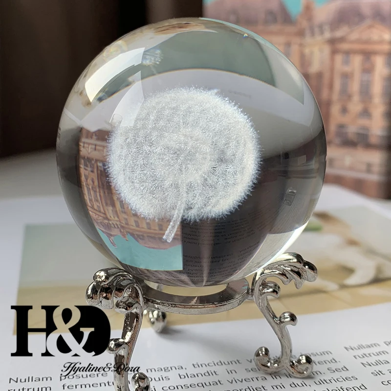 H & D 6 см 3D лазерная гравировка Одуванчик хрустальный шар стекло искусство