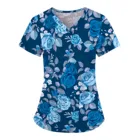 Женская блузка с коротким рукавом, V-образным вырезом, цветочным узором и карманом, для работы и кормления, повседневная мягкая рубашка, 2021