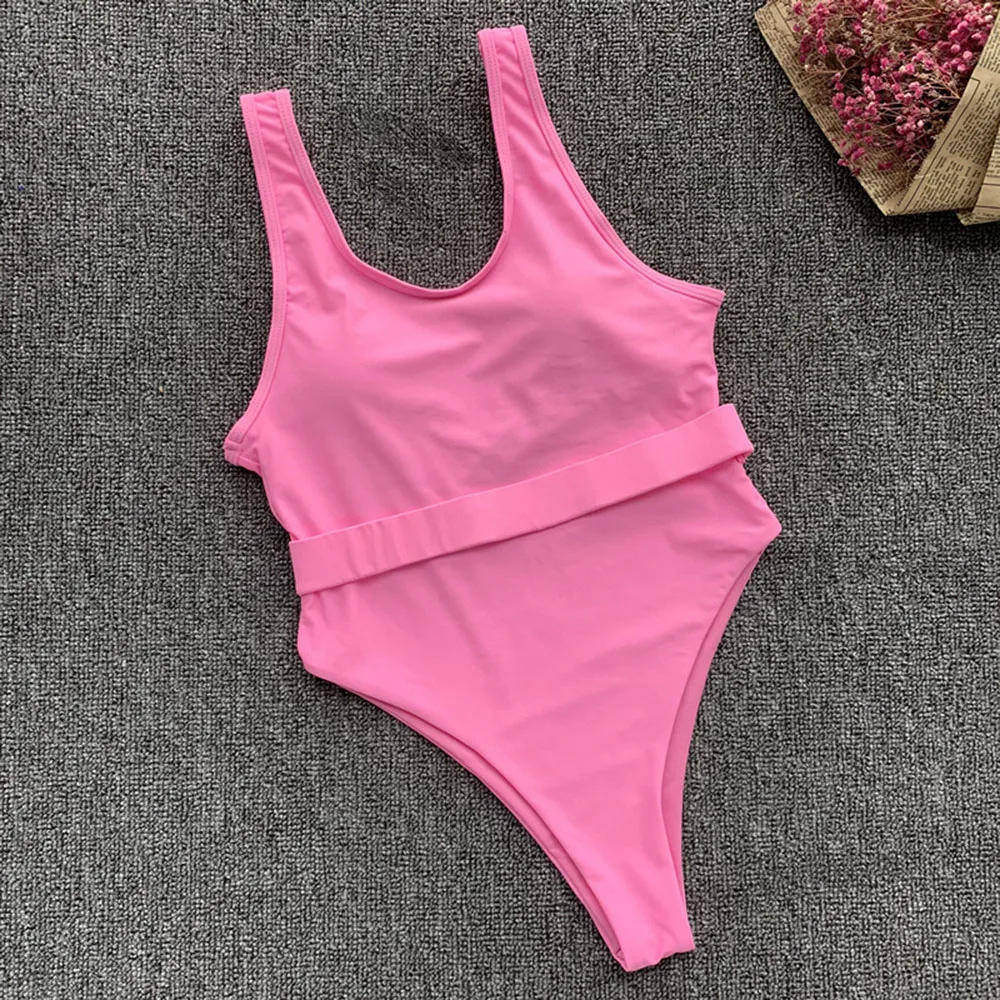 

Women Spaghetti Strap One Piece Swimsuit Summer Solid Color Push Up Swimwear Sexy Backless Female Brazilian Bathing Suit