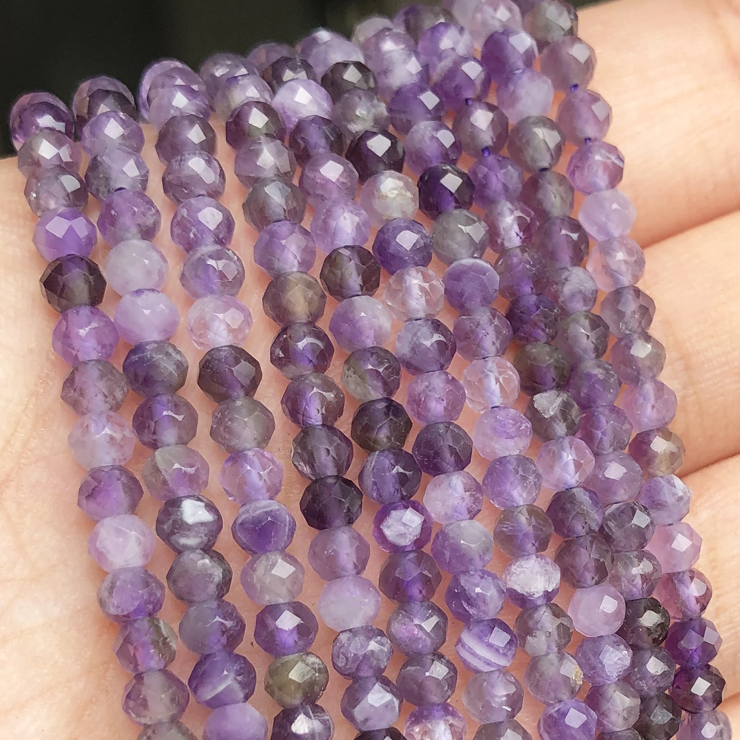 

4x3mm Natural Faceted Purple Amethysts Crystal Stone Beads Small Round Rondelle Beads for Jewelry Making DIY Bracelet Earrings