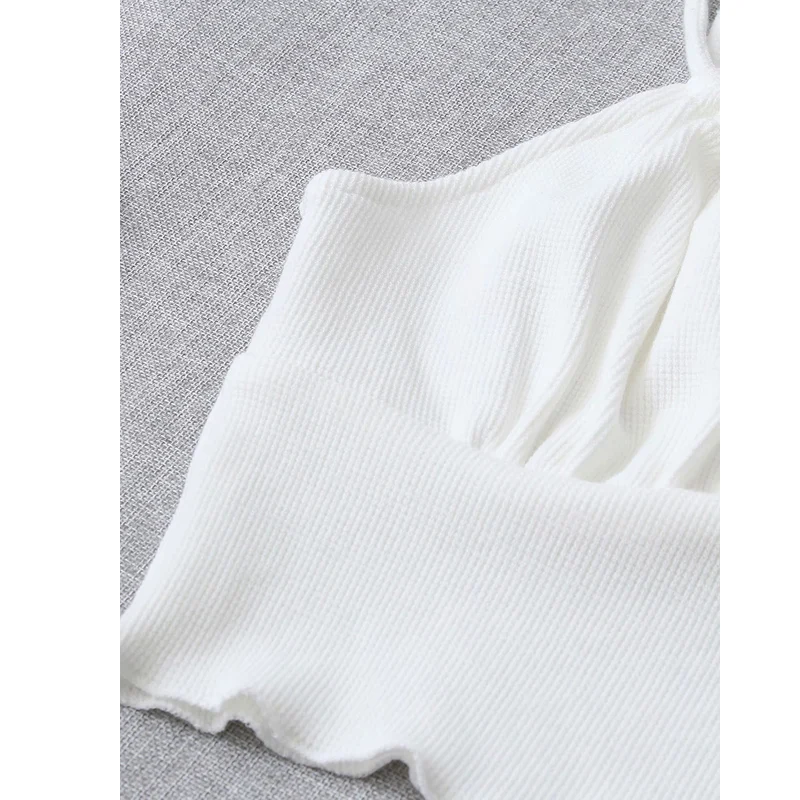 

Za Women 2021 Fashion Solid Color Chest Bandage Knitted Blouses Vintage Backless Thin Straps Female Shirts Chic Short Tops